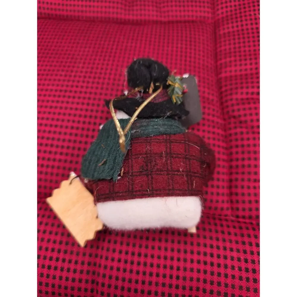 Vintage Country Primitive Snowman Christmas Ornament Let It Snow Shovel Button